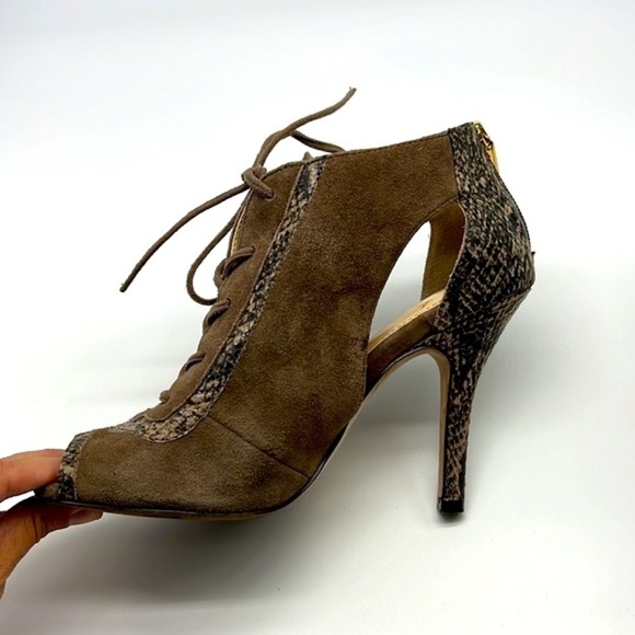 Isola - Gray Suede With Snakeskin Leather Open Toe Lace Up Heels Size 6.5 - Picture 8 of 14